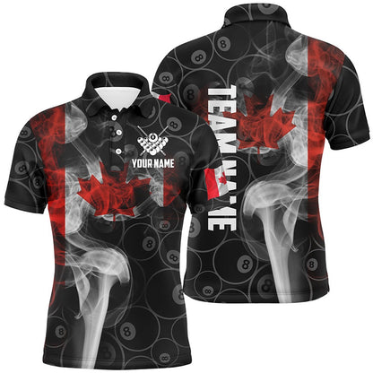 Billiard Polo Shirts, Personalized Vintage Smoke Canadian Flag Billiard Polo Shirts, Custom 8 Ball Pool Jerseys, Billiards Team Shirts