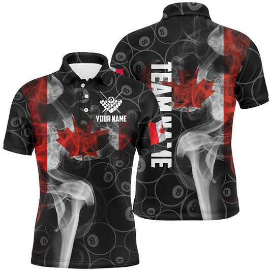 Billiard Polo Shirts, Personalized Vintage Smoke Canadian Flag Billiard Polo Shirts, Custom 8 Ball Pool Jerseys, Billiards Team Shirts