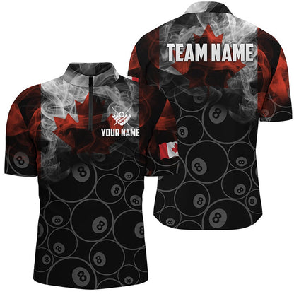 Billiard Polo Shirts, Personalized Vintage Smoke Canadian Flag Billiard Polo Shirts, Custom 8 Ball Pool Jerseys, Billiards Team Shirts