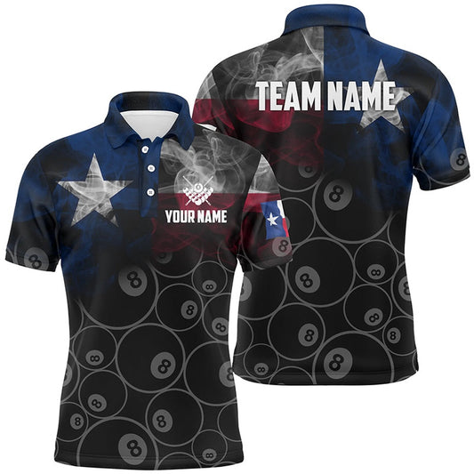 Billiard Polo Shirts, Personalized Vintage Smoke Texas Flag Billiard Polo Shirts, Billiards Team Shirts