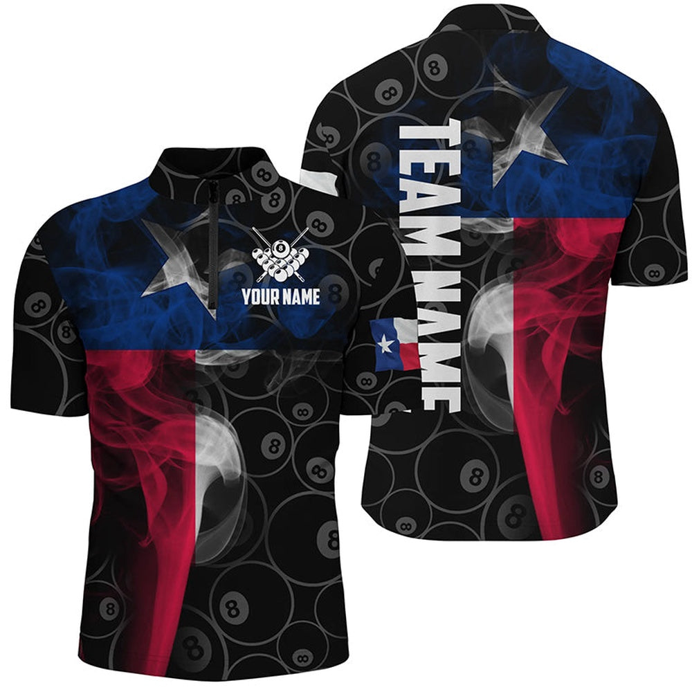 Billiard Polo Shirts, Personalized Vintage Smoke Texas Flag Billiard Polo Shirts, Custom 8 Ball Pool Team Jerseys, Billiards Team Shirts