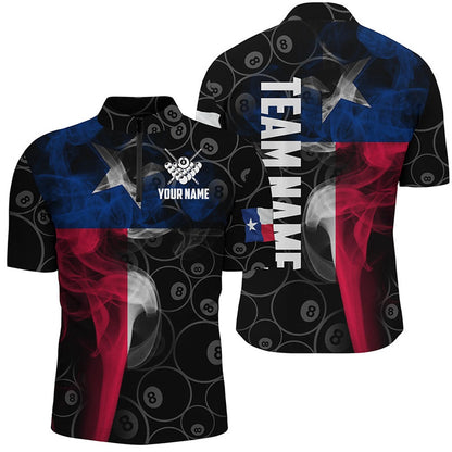Billiard Polo Shirts, Personalized Vintage Smoke Texas Flag Billiard Polo Shirts, Custom 8 Ball Pool Team Jerseys, Billiards Team Shirts