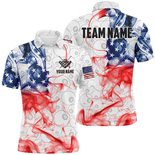 Billiard Polo Shirts, Personalized Vintage Smoke US Flag Billiard 3D Polo Shirts, White 8 Ball Pool Team Jerseys, Billiards Team Shirts