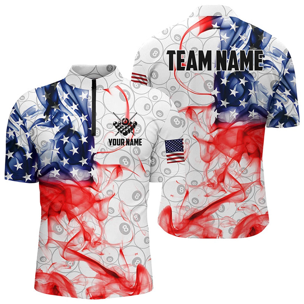 Billiard Polo Shirts, Personalized Vintage Smoke US Flag Billiard 3D Polo Shirts, White 8 Ball Pool Team Jerseys, Billiards Team Shirts