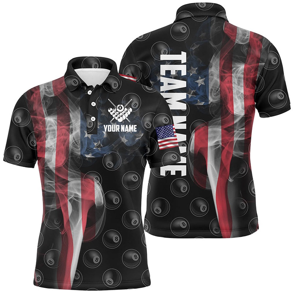 Billiard Polo Shirts, Personalized Vintage Smoke US Flag Billiard Polo Shirts, Billiards Team Shirts