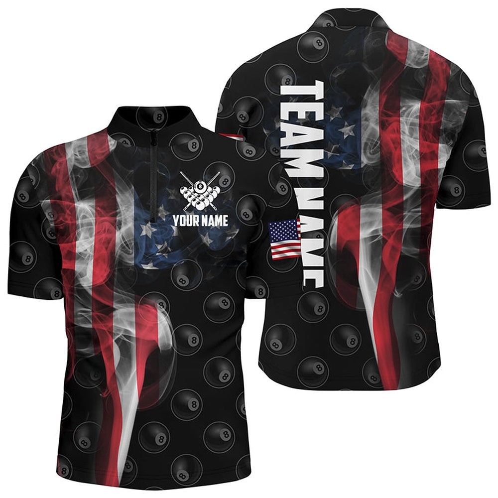 Billiard Polo Shirts, Personalized Vintage Smoke US Flag Billiard Polo Shirts, Billiards Team Shirts