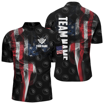 Billiard Polo Shirts, Personalized Vintage Smoke US Flag Billiard Polo Shirts, Billiards Team Shirts
