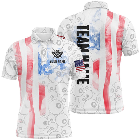 Billiard Polo Shirts, Personalized Vintage Smoke White US Flag Billiard Polo Shirts, Billiards Team Shirts