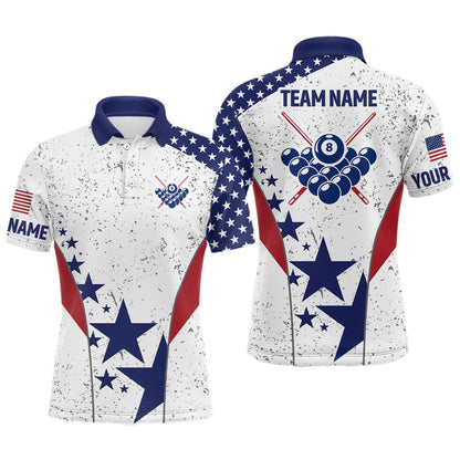 Billiard Polo Shirts, Personalized Vintage USA Flag Billiard Polo Shirts, Custom Patriotic 8 Ball Billiard Jersey, Billiards Team Shirts