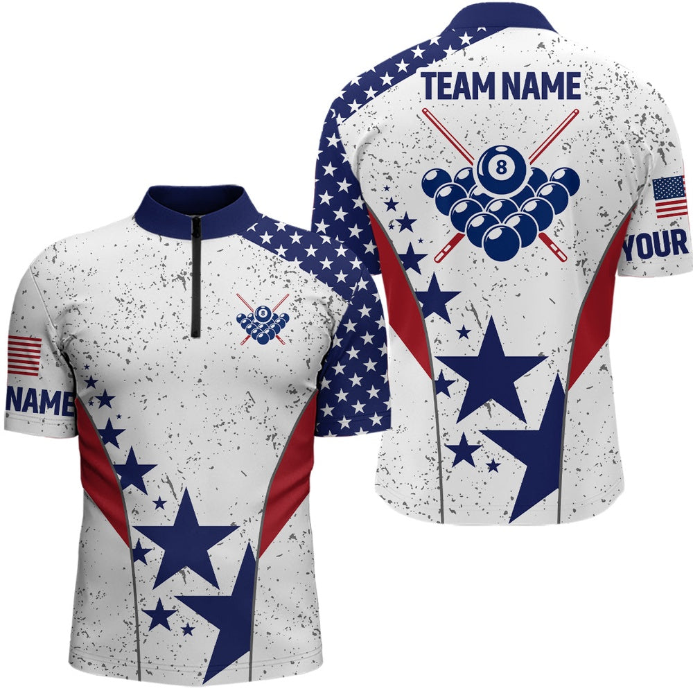 Billiard Polo Shirts, Personalized Vintage USA Flag Billiard Polo Shirts, Custom Patriotic 8 Ball Billiard Jersey, Billiards Team Shirts