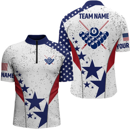 Billiard Polo Shirts, Personalized Vintage USA Flag Billiard Polo Shirts, Custom Patriotic 8 Ball Billiard Jersey, Billiards Team Shirts