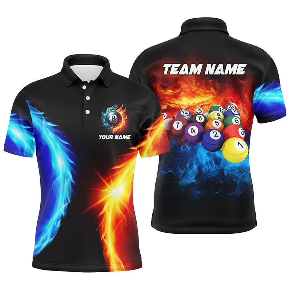 Billiard Polo Shirts, Personalized Water And Fire Billiard Balls 3D Printed Polo Shirts Custom Pool League Shirts, Billiards Team Shirts
