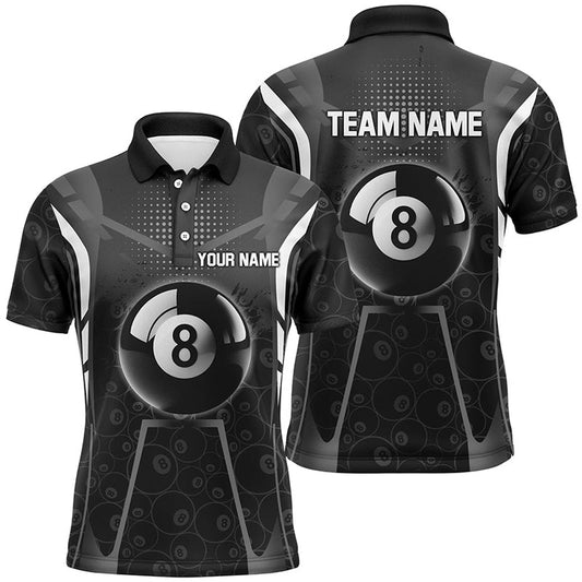 Billiard Polo Shirts, Personalized White Black 8 Ball Billiard 3D Polo Shirts, Custom 8 Ball Pool Pattern Jerseys, Billiards Team Shirts