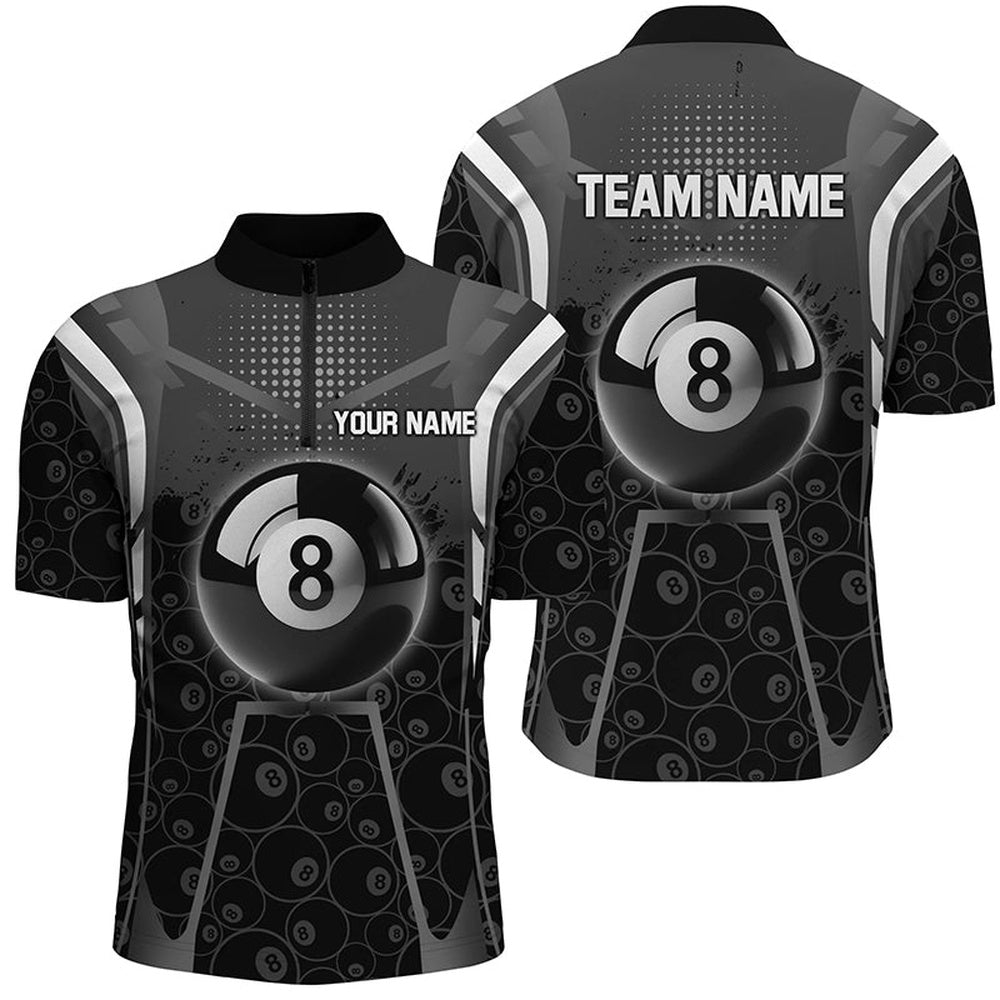 Billiard Polo Shirts, Personalized White Black 8 Ball Billiard 3D Polo Shirts, Custom 8 Ball Pool Pattern Jerseys, Billiards Team Shirts