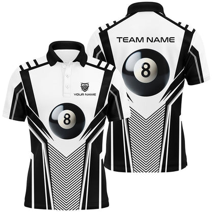 Billiard Polo Shirts, Personalized White Black 8 Ball Billiard 3D Polo Shirts, Custom Pool Billiard Balls Jerseys, Billiards Team Shirts