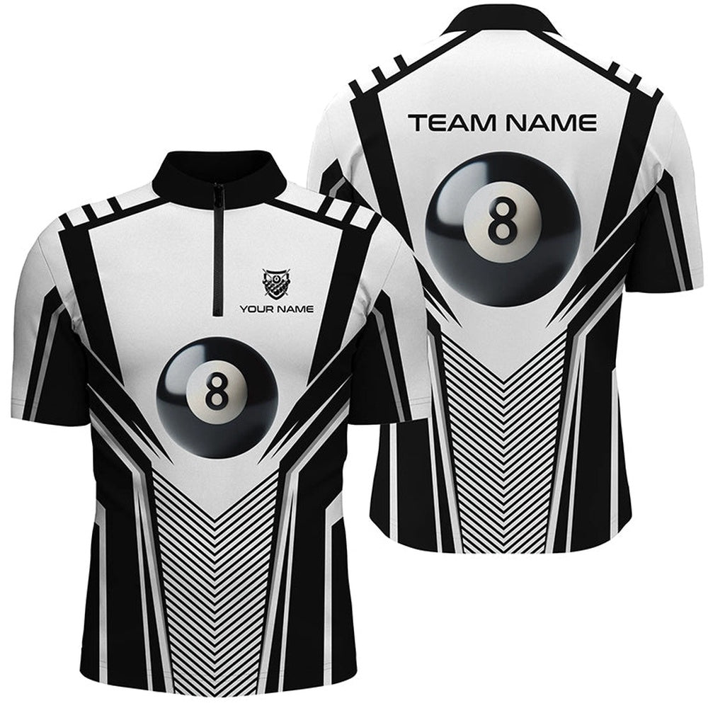 Billiard Polo Shirts, Personalized White Black 8 Ball Billiard 3D Polo Shirts, Custom Pool Billiard Balls Jerseys, Billiards Team Shirts