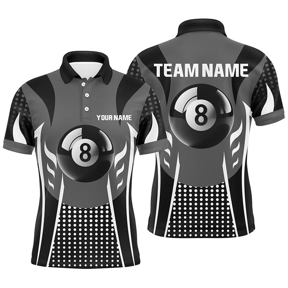 Billiard Polo Shirts, Personalized White Black 8 Ball Billiard 3D Polo Shirts, Sport Billiard 8 Ball Pool Jerseys, Billiards Team Shirts