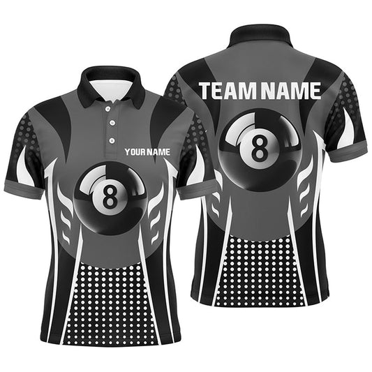 Billiard Polo Shirts, Personalized White Black 8 Ball Billiard 3D Polo Shirts, Sport Billiard 8 Ball Pool Jerseys, Billiards Team Shirts