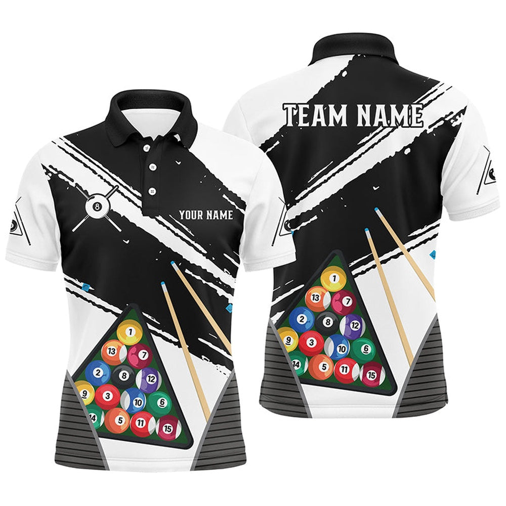 Billiard Polo Shirts, Personalized White Black Billiard Balls Polo Shirts, Custom Billiard 8 Ball Team Jerseys, Billiards Team Shirts