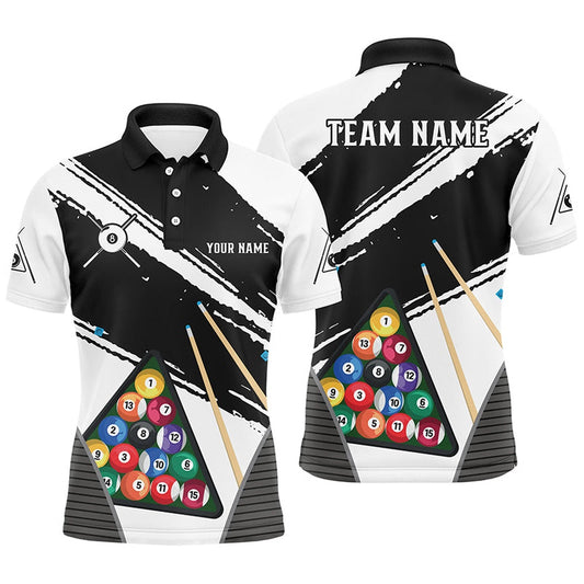Billiard Polo Shirts, Personalized White Black Billiard Balls Polo Shirts, Custom Billiard 8 Ball Team Jerseys, Billiards Team Shirts