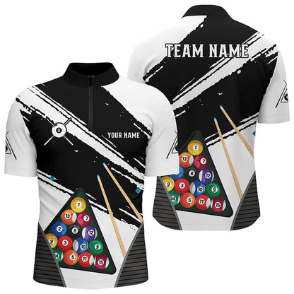 Billiard Polo Shirts, Personalized White Black Billiard Balls Polo Shirts, Custom Billiard 8 Ball Team Jerseys, Billiards Team Shirts