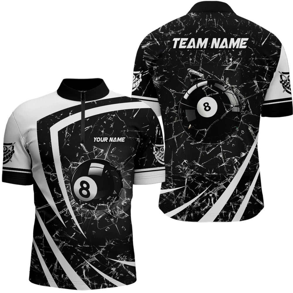 Billiard Polo Shirts, Personalized White Black Glass Break 8 Ball Billiard 3D Polo Shirts 8 Ball Pool Jerseys, Billiards Team Shirts