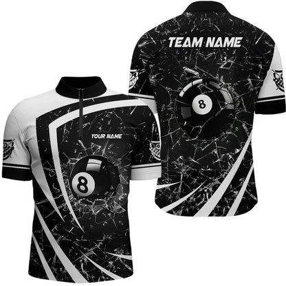 Billiard Polo Shirts, Personalized White Black Glass Break 8 Ball Billiard 3D Polo Shirts 8 Ball Pool Jerseys, Billiards Team Shirts