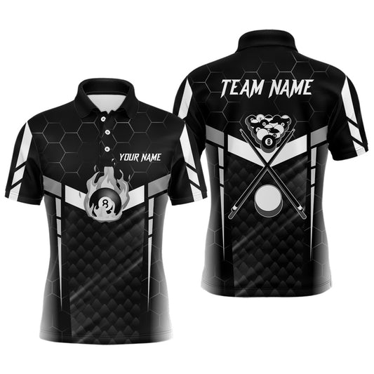 Billiard Polo Shirts, Personalized White Fire 8 Ball Billiard 3D Polo Shirts, Custom Billiard Balls Team Jerseys, Billiards Team Shirts