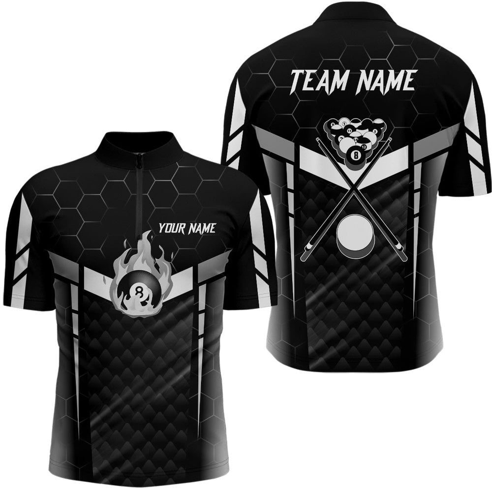 Billiard Polo Shirts, Personalized White Fire 8 Ball Billiard 3D Polo Shirts, Custom Billiard Balls Team Jerseys, Billiards Team Shirts
