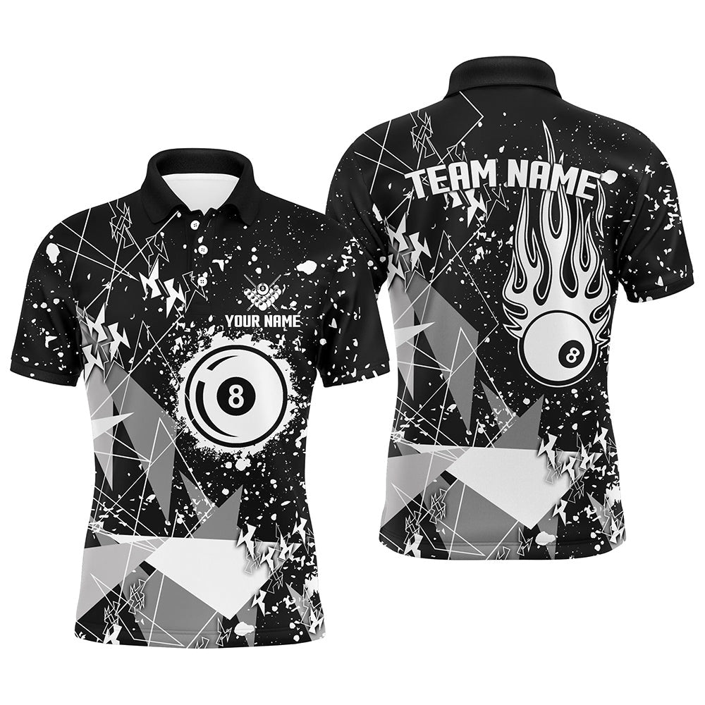 Billiard Polo Shirts, Personalized White Grunge Billiard Shirts, Billiards Jerseys For Pool Player, Billiards Team Shirts