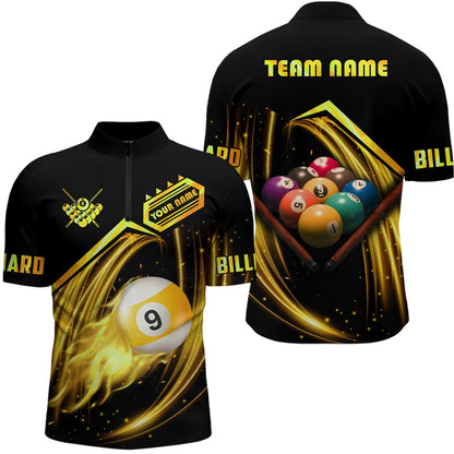 Billiard Polo Shirts, Personalized Yellow 9 Ball Billiard Polo Shirts Custom 9 Ball Team Shirts, Billiard Apparel, Billiards Team Shirts