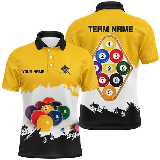Billiard Polo Shirts, Personalized Yellow 9 Ball Pool Billiard Shirts, Billiard 9 Ball Team Shirts Jerseys, Billiards Team Shirts
