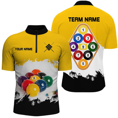 Billiard Polo Shirts, Personalized Yellow 9 Ball Pool Billiard Shirts, Billiard 9 Ball Team Shirts Jerseys, Billiards Team Shirts