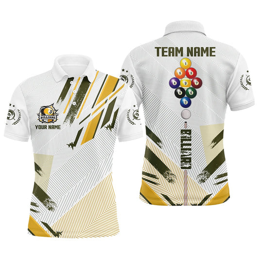 Billiard Polo Shirts, Personalized Yellow 9 Ball Pool Tournat Sport Shirts, 9 Ball Billiard Team Jerseys, Billiards Team Shirts