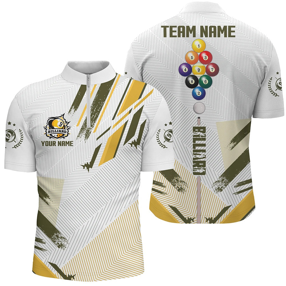 Billiard Polo Shirts, Personalized Yellow 9 Ball Pool Tournat Sport Shirts, 9 Ball Billiard Team Jerseys, Billiards Team Shirts