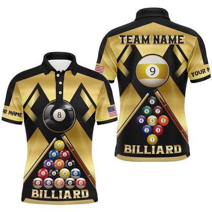 Billiard Polo Shirts, Personalized Yellow Billiard Ball 8 Ball 9 Sport Jerseys, Unique Billiard Shirts For Team, Billiards Team Shirts