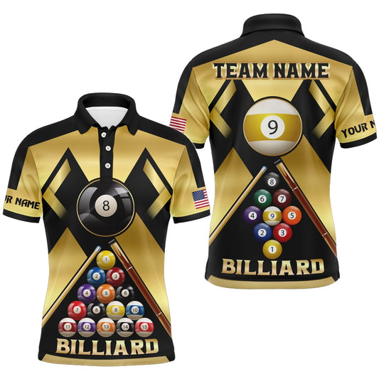 Billiard Polo Shirts, Personalized Yellow Billiard Ball 8 Ball 9 Sport Jerseys, Unique Billiard Shirts For Team, Billiards Team Shirts