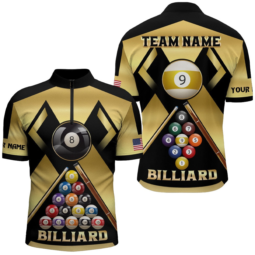 Billiard Polo Shirts, Personalized Yellow Billiard Ball 8 Ball 9 Sport Jerseys, Unique Billiard Shirts For Team, Billiards Team Shirts
