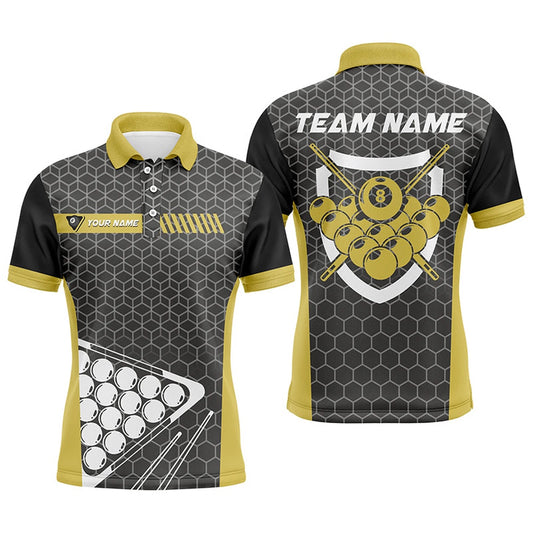 Billiard Polo Shirts, Personalized Yellow Billiard Balls 3D Polo Shirts, Custom 8 Ball Pool Billiards Jerseys, Billiards Team Shirts