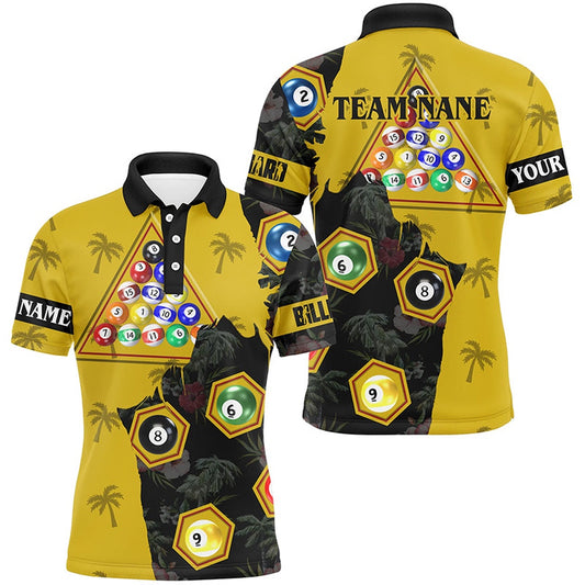 Billiard Polo Shirts, Personalized Yellow Black Funny Billiard Balls Pool Shirts, Best Billiard Team Shirts, Billiards Team Shirts