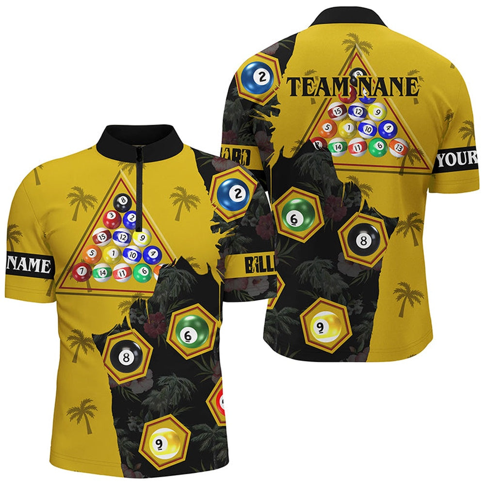 Billiard Polo Shirts, Personalized Yellow Black Funny Billiard Balls Pool Shirts, Best Billiard Team Shirts, Billiards Team Shirts