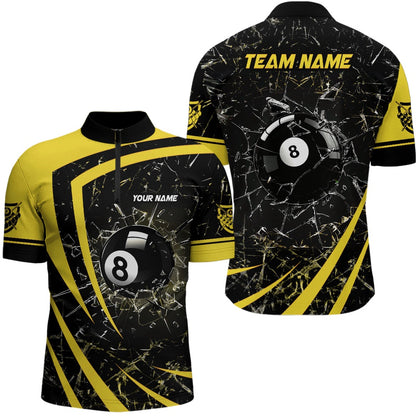 Billiard Polo Shirts, Personalized Yellow Glass Break 8 Ball Billiard 3D Polo Shirts, Custom 8 Ball Pool Jerseys, Billiards Team Shirts