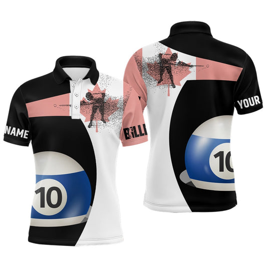 Billiard Polo Shirts, Personalzied Canadian Flag 10 Ball Billiard 3D Polo Shirts, Custom 10 Ball Pool Jerseys, Billiards Team Shirts