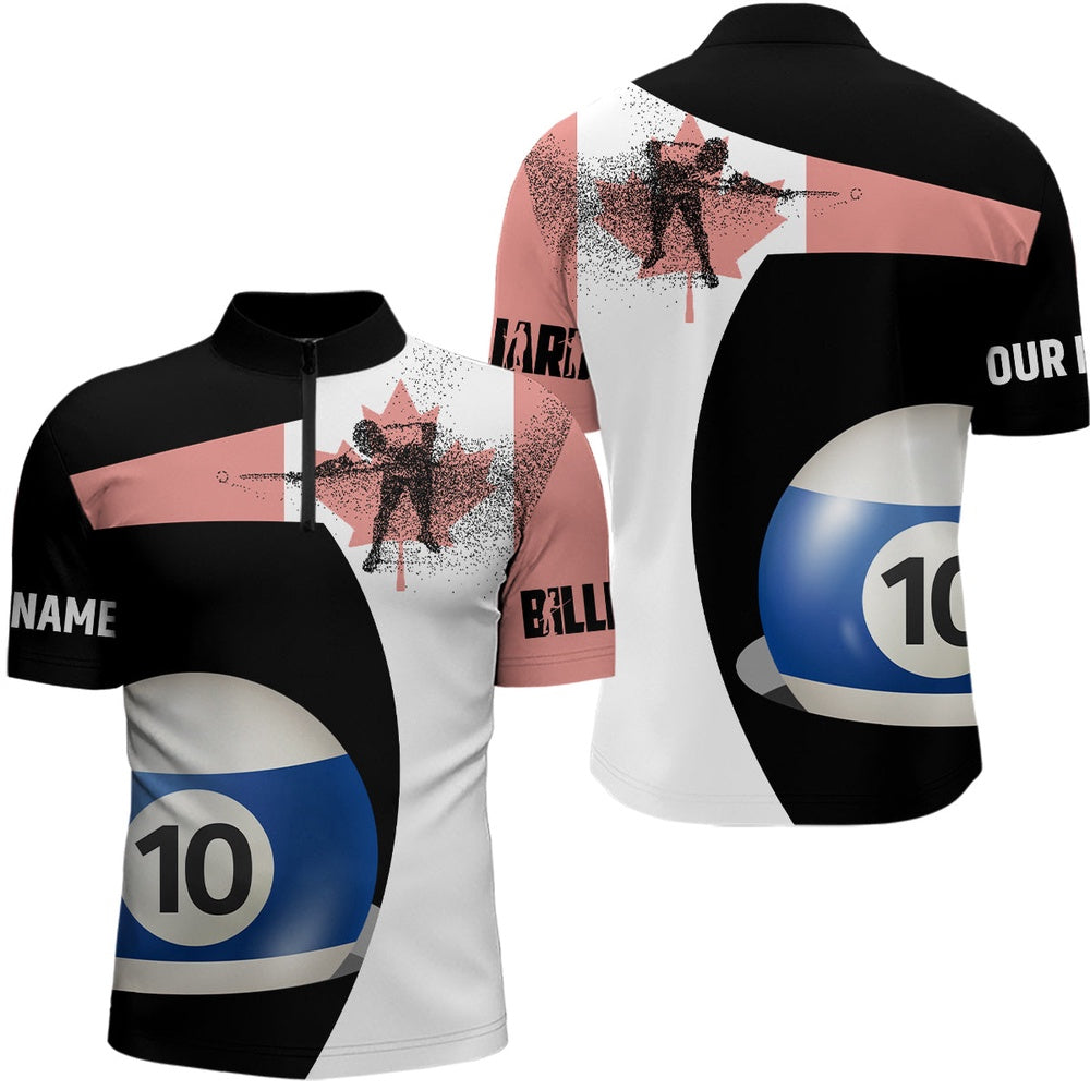 Billiard Polo Shirts, Personalzied Canadian Flag 10 Ball Billiard 3D Polo Shirts, Custom 10 Ball Pool Jerseys, Billiards Team Shirts