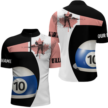 Billiard Polo Shirts, Personalzied Canadian Flag 10 Ball Billiard 3D Polo Shirts, Custom 10 Ball Pool Jerseys, Billiards Team Shirts