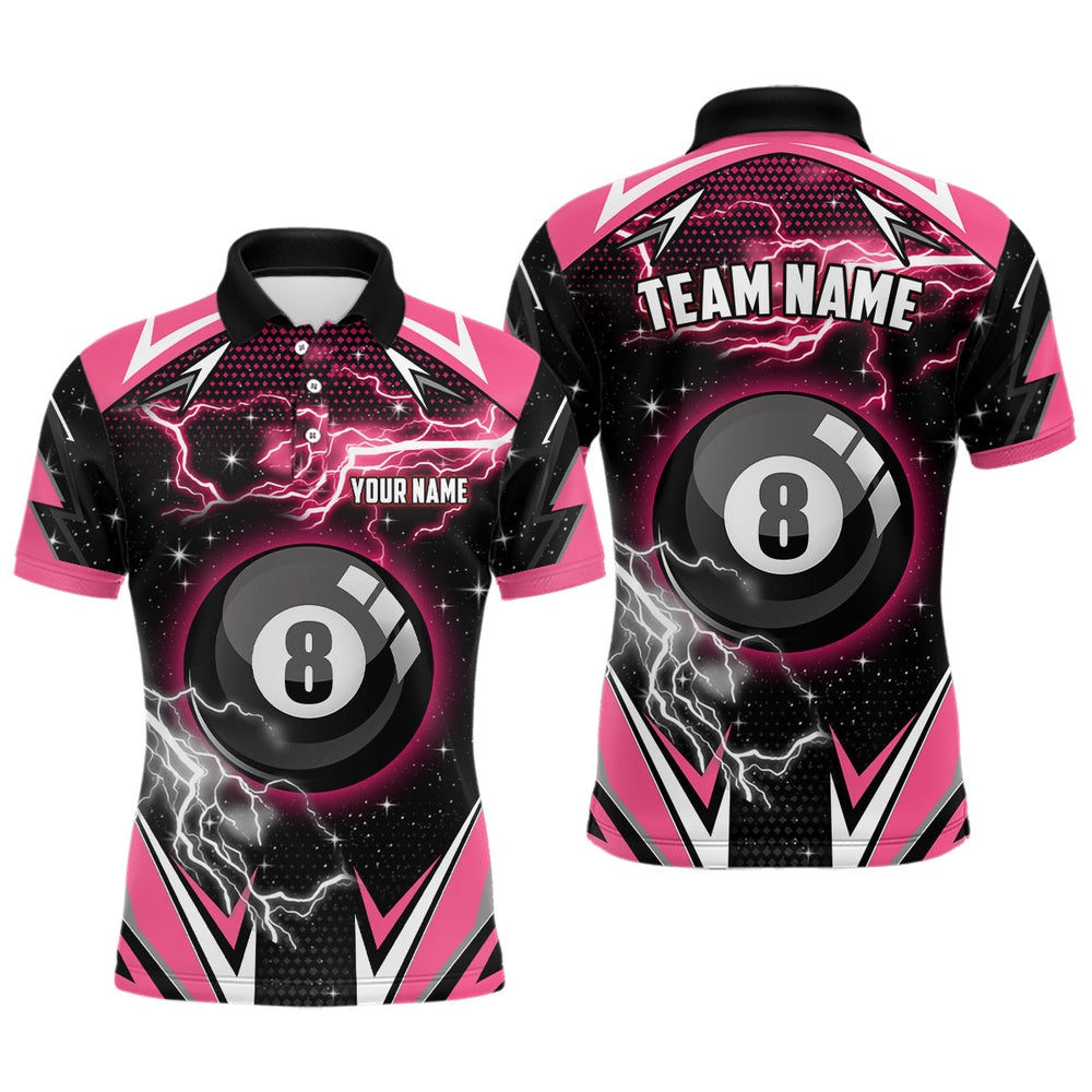 Billiard Polo Shirts, Pink 8 Ball Pool Billiard Jersey Custom Polo Shirts, Team League Billiard Valentine Sport Shirt, Billiards Team Shirts