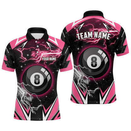 Billiard Polo Shirts, Pink 8 Ball Pool Billiard Jersey Custom Polo Shirts, Team League Billiard Valentine Sport Shirt, Billiards Team Shirts