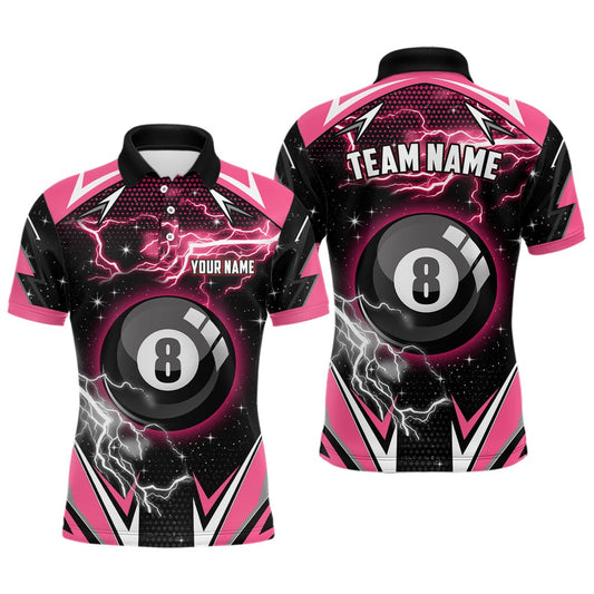 Billiard Polo Shirts, Pink 8 Ball Pool Billiard Jersey Custom Polo Shirts, Team League Billiard Valentine Sport Shirt, Billiards Team Shirts
