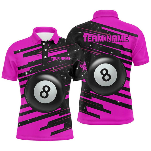 Billiard Polo Shirts, Pink 8 Ball Pool Billiard Jerseys Polo Shirts Custom Team League Billiard Valentine Shirts, Billiards Team Shirts