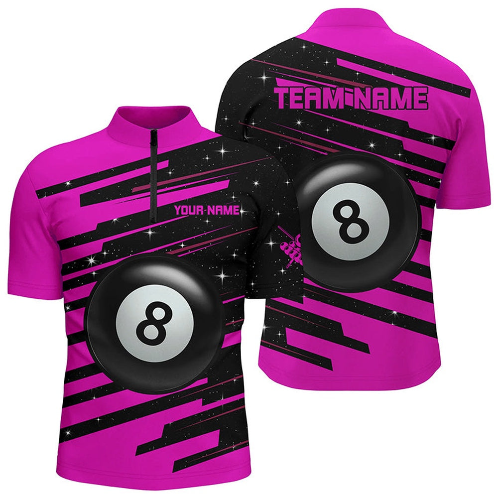 Billiard Polo Shirts, Pink 8 Ball Pool Billiard Jerseys Polo Shirts Custom Team League Billiard Valentine Shirts, Billiards Team Shirts